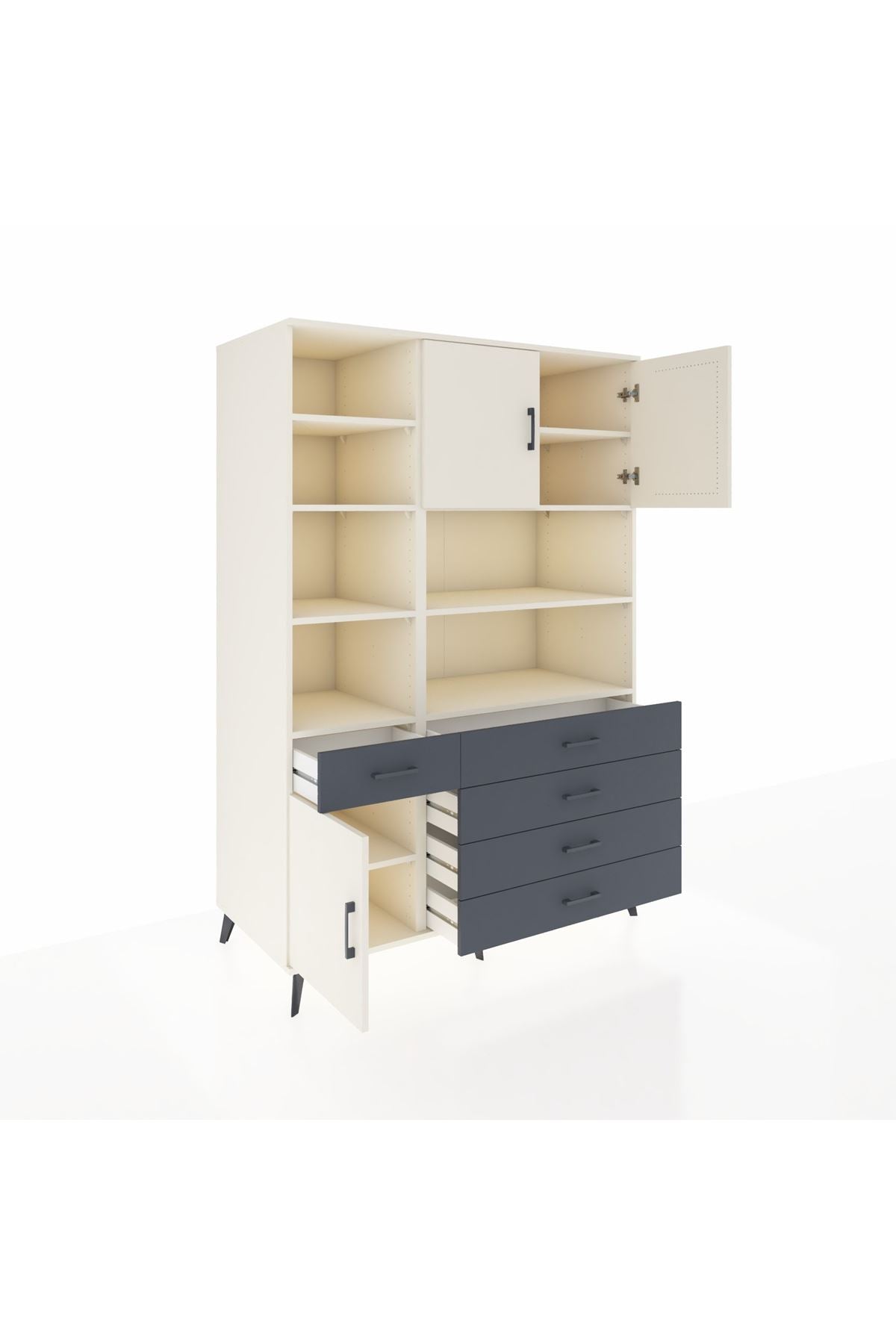 Kronos Dolap 9 Raflı 5 Çekmeceli 3 Kapaklı 132x59x195 Aytaşı-Aytaşı/Antrasit