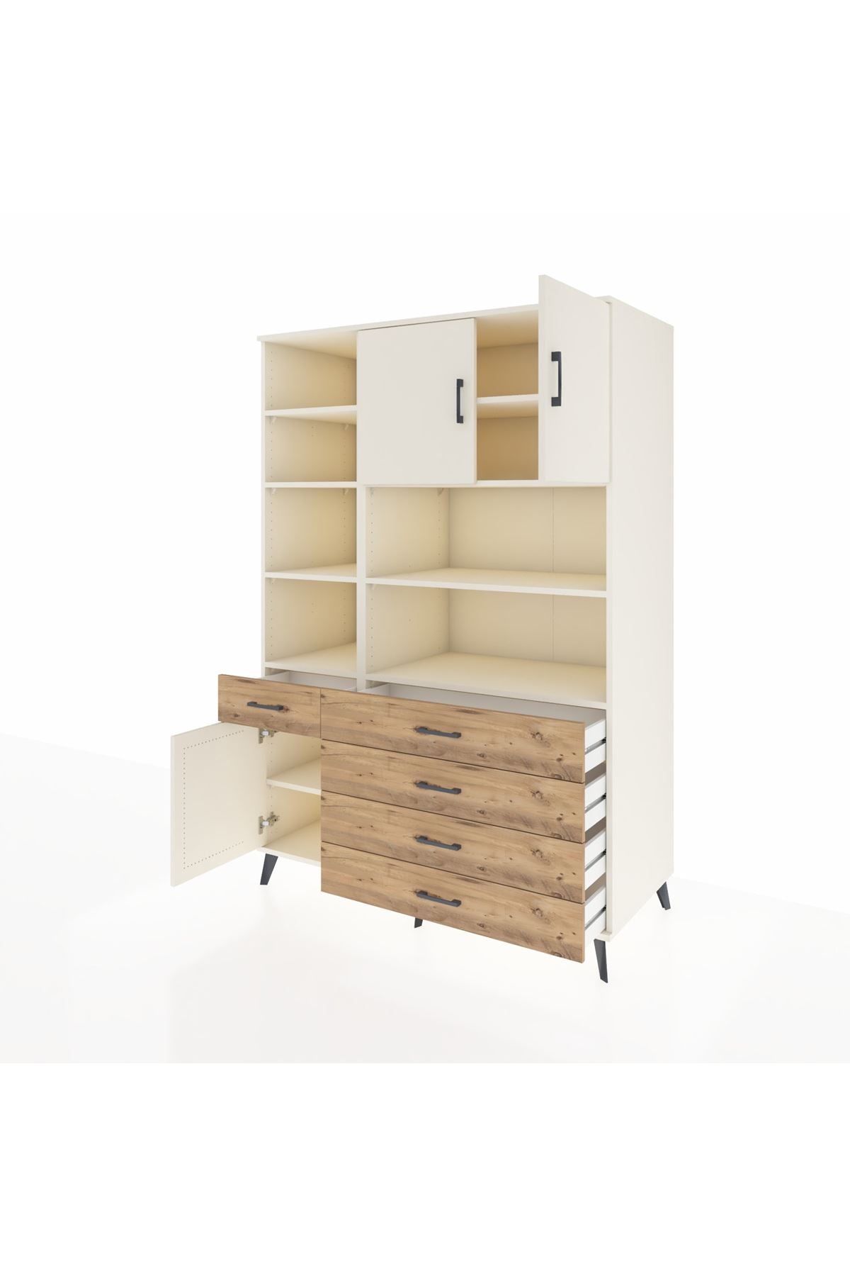 Kronos Dolap 9 Raflı 5 Çekmeceli 3 Kapaklı 132x59x195 Aytaşı-Aytaşı/Çam