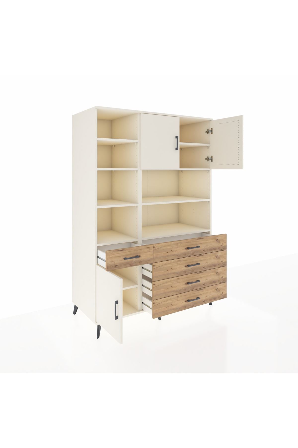 Kronos Dolap 9 Raflı 5 Çekmeceli 3 Kapaklı 132x59x195 Aytaşı-Aytaşı/Çam