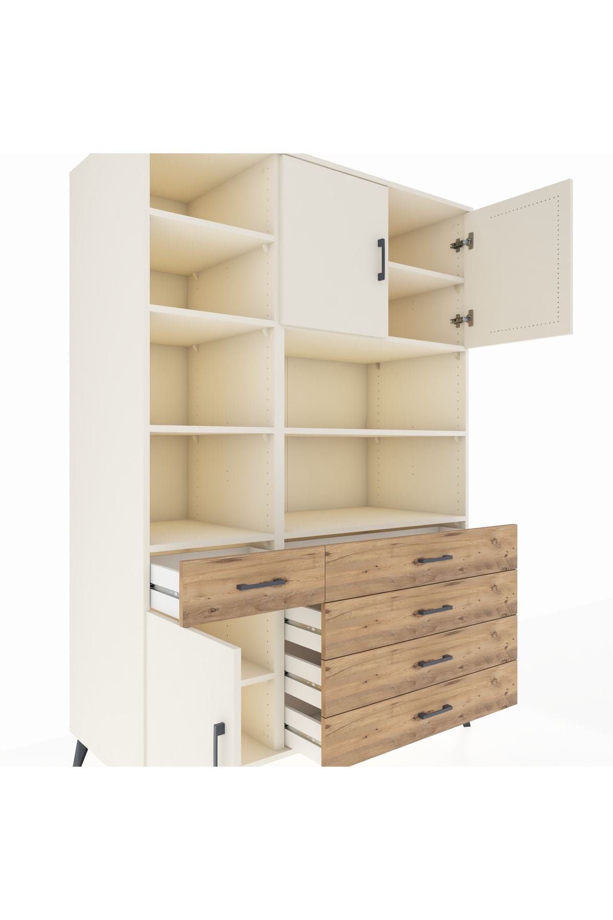 Kronos Dolap 9 Raflı 5 Çekmeceli 3 Kapaklı 132x59x195 Aytaşı-Aytaşı/Çam