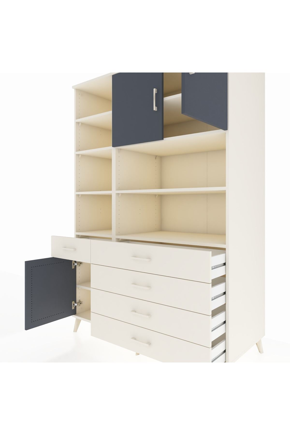 Kronos Dolap 9 Raflı 5 Çekmeceli 3 Kapaklı 132x59x195 Aytaşı-Antrasit/Aytaşı