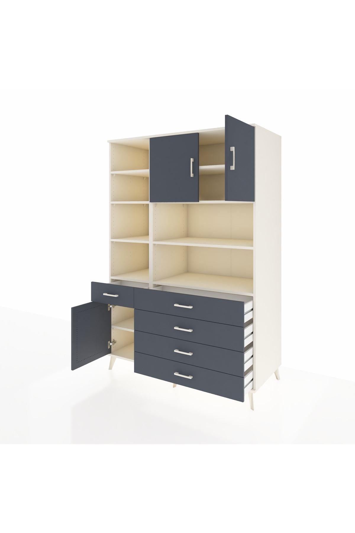 Kronos Dolap 9 Raflı 5 Çekmeceli 3 Kapaklı 132x59x195 Aytaşı-Antrasit/Antrasit