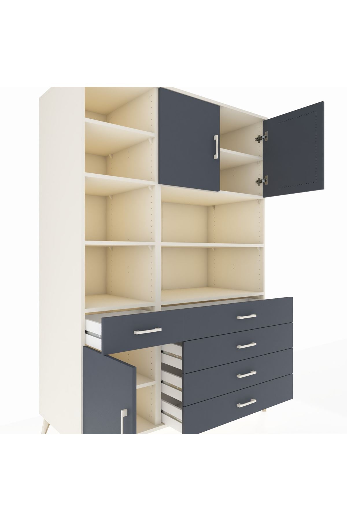 Kronos Dolap 9 Raflı 5 Çekmeceli 3 Kapaklı 132x59x195 Aytaşı-Antrasit/Antrasit