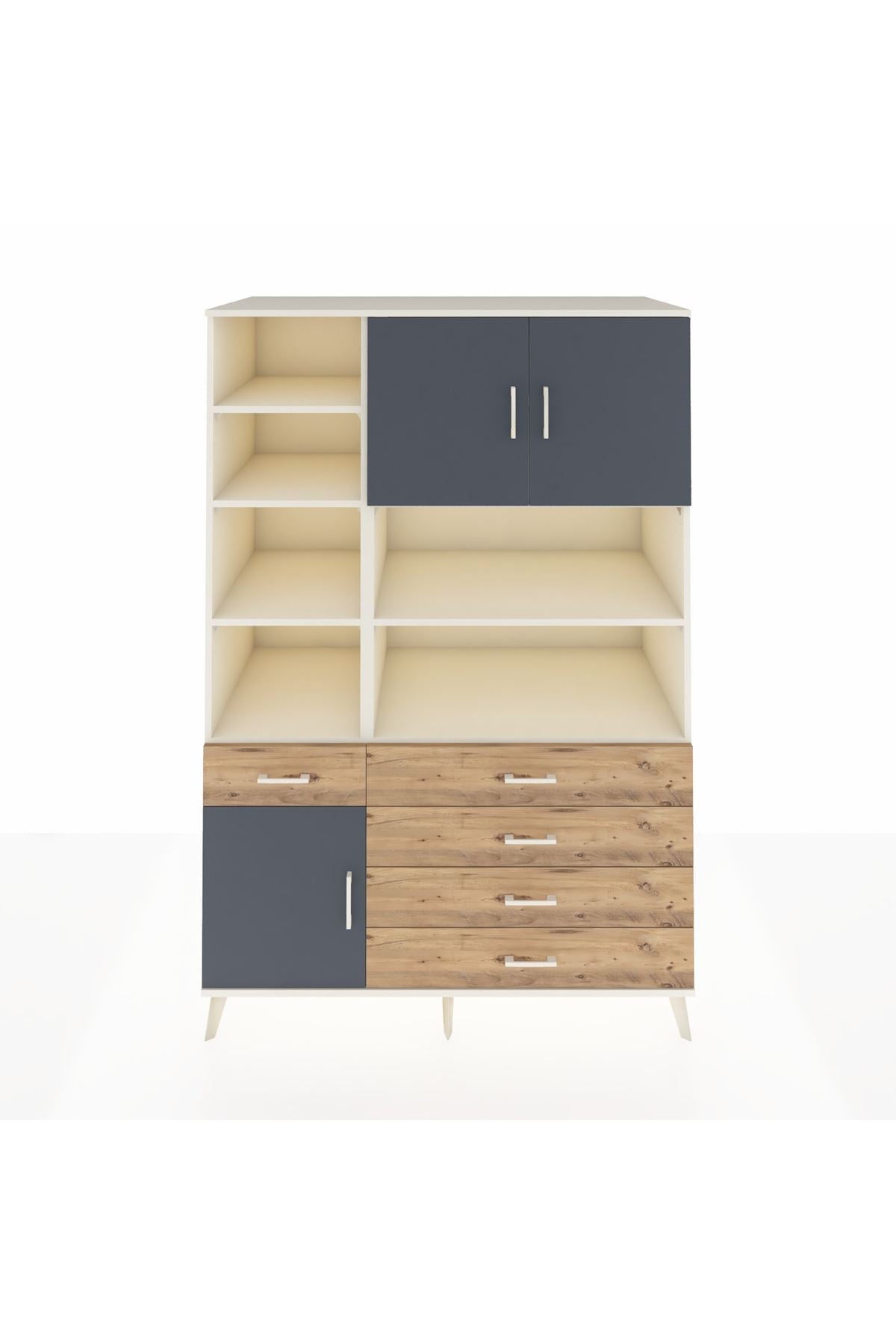 Kronos Dolap 9 Raflı 5 Çekmeceli 3 Kapaklı 132x59x195 Aytaşı-Antrasit/Çam