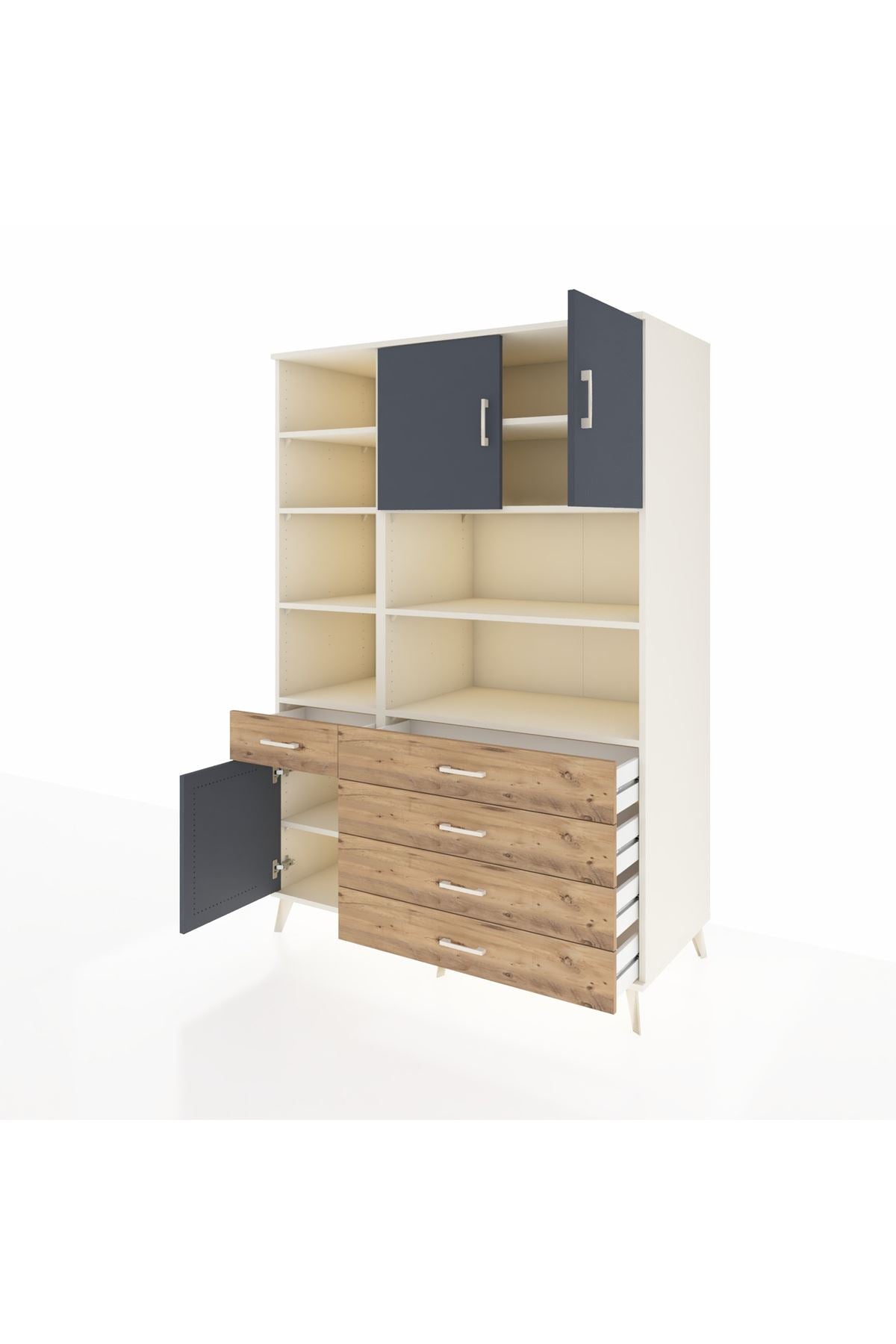 Kronos Dolap 9 Raflı 5 Çekmeceli 3 Kapaklı 132x59x195 Aytaşı-Antrasit/Çam