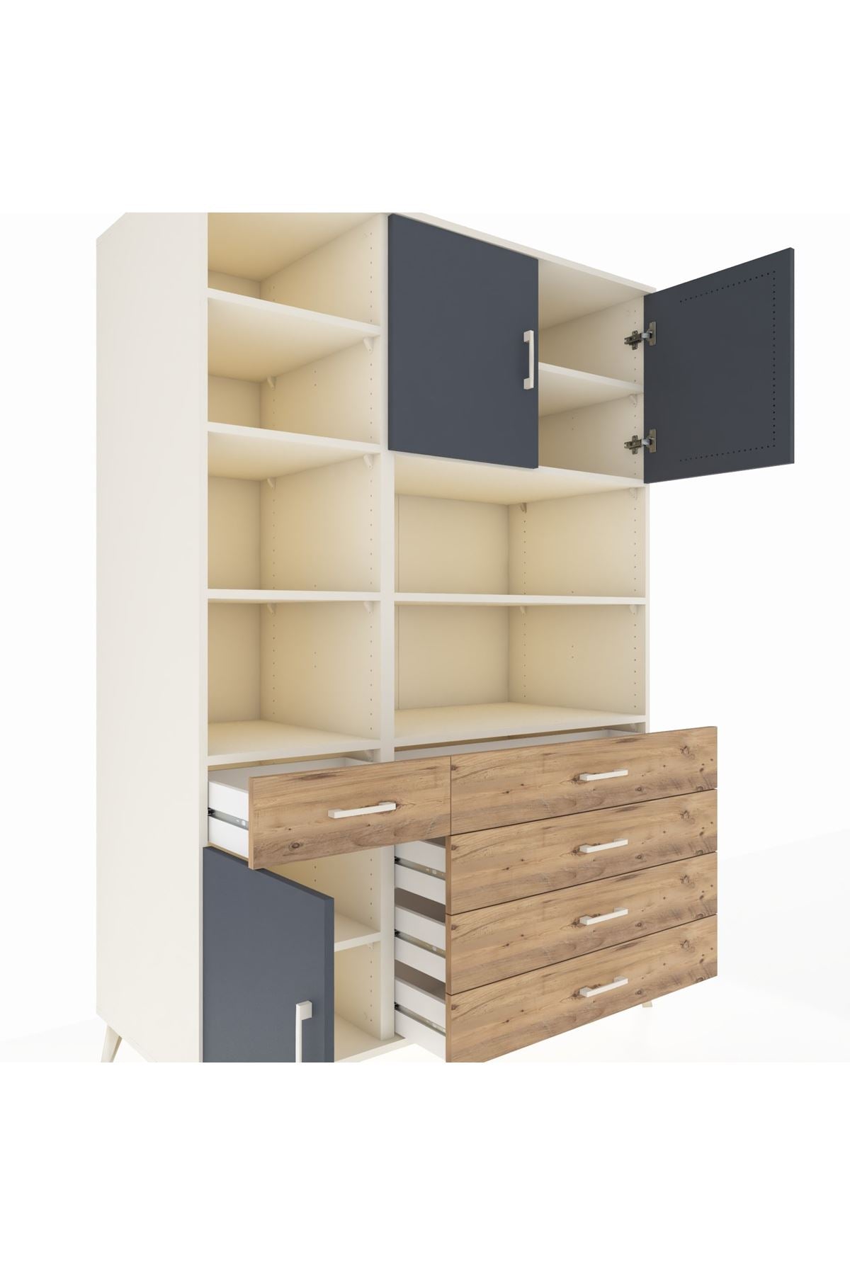 Kronos Dolap 9 Raflı 5 Çekmeceli 3 Kapaklı 132x59x195 Aytaşı-Antrasit/Çam