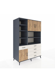 Kronos Dolap 9 Raflı 5 Çekmeceli 3 Kapaklı 132x59x195 Antrasit-Çam/Aytaşı