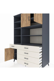 Kronos Dolap 9 Raflı 5 Çekmeceli 3 Kapaklı 132x59x195 Antrasit-Çam/Aytaşı
