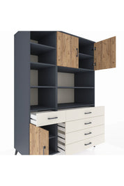 Kronos Dolap 9 Raflı 5 Çekmeceli 3 Kapaklı 132x59x195 Antrasit-Çam/Aytaşı