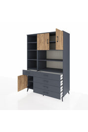 Kronos Dolap 9 Raflı 5 Çekmeceli 3 Kapaklı 132x59x195 Antrasit-Çam/Antrasit