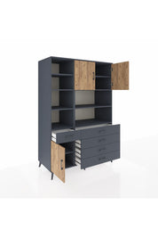 Kronos Dolap 9 Raflı 5 Çekmeceli 3 Kapaklı 132x59x195 Antrasit-Çam/Antrasit