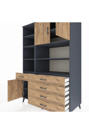 Kronos Dolap 9 Raflı 5 Çekmeceli 3 Kapaklı 132x59x195 Antrasit-Çam/Çam