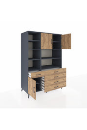 Kronos Dolap 9 Raflı 5 Çekmeceli 3 Kapaklı 132x59x195 Antrasit-Çam/Çam