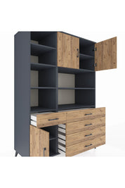 Kronos Dolap 9 Raflı 5 Çekmeceli 3 Kapaklı 132x59x195 Antrasit-Çam/Çam