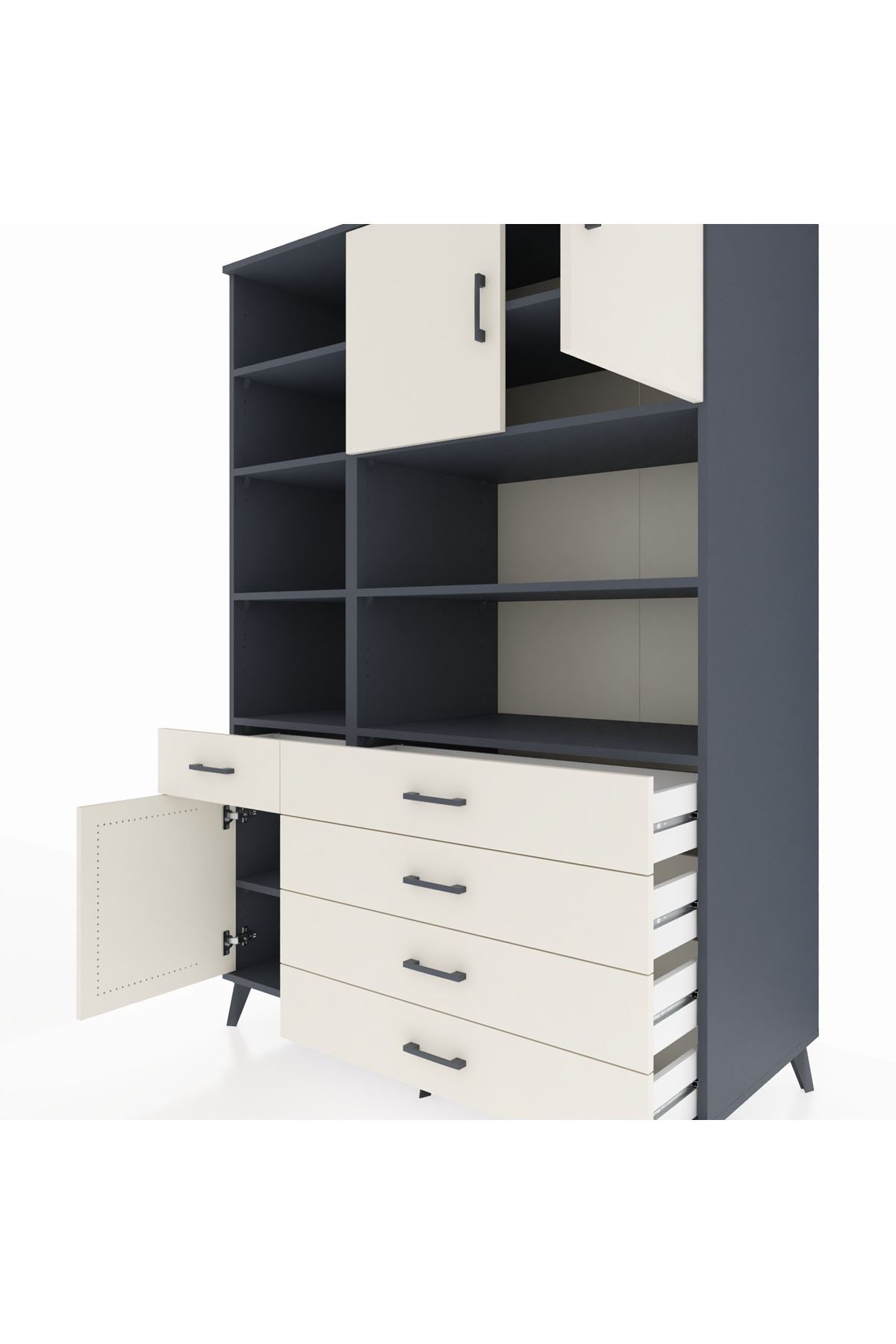 Kronos Dolap 9 Raflı 5 Çekmeceli 3 Kapaklı 132x59x195 Antrasit-Aytaşı/Aytaşı