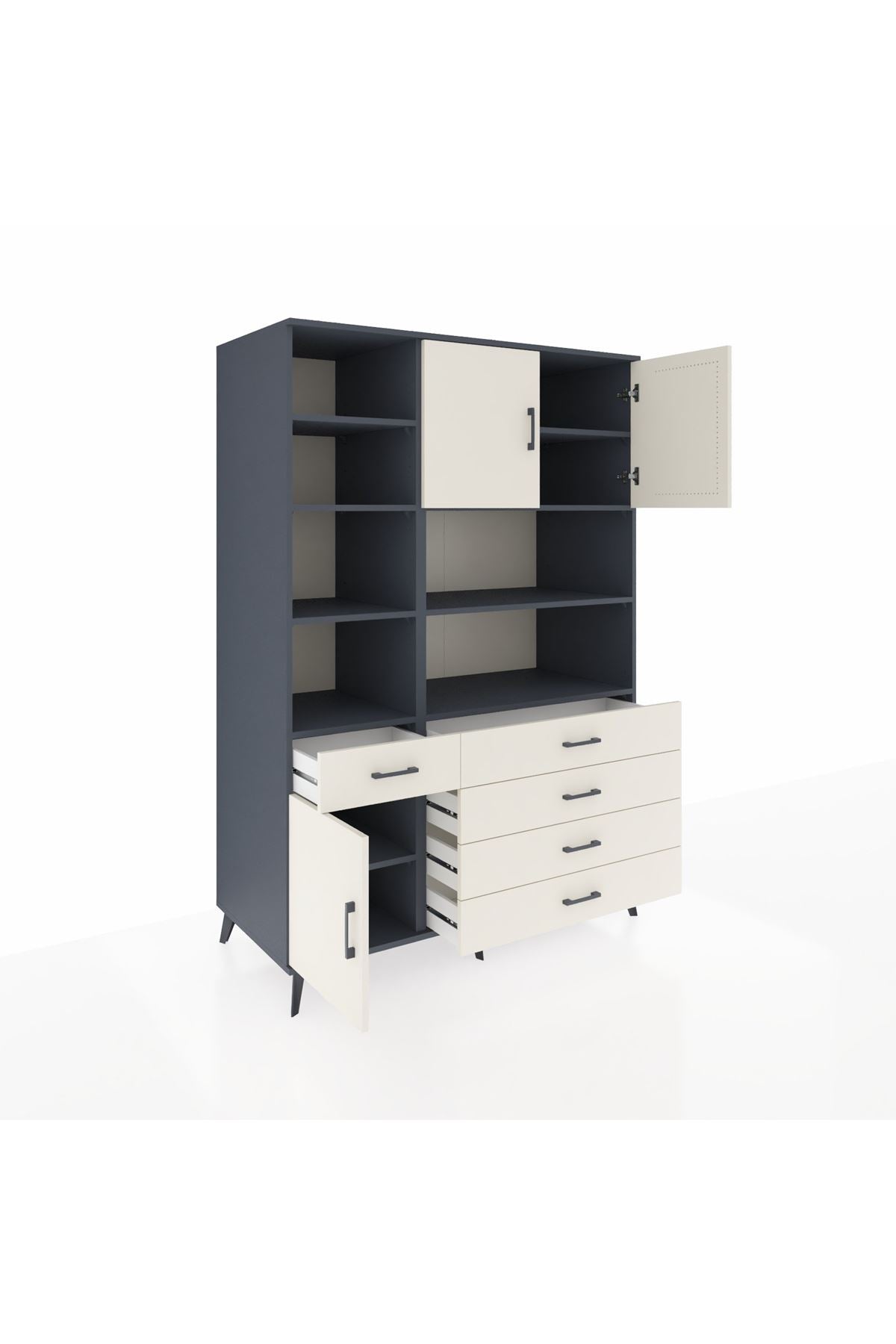Kronos Dolap 9 Raflı 5 Çekmeceli 3 Kapaklı 132x59x195 Antrasit-Aytaşı/Aytaşı