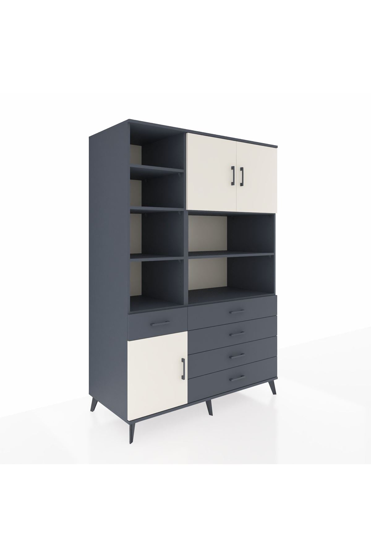 Kronos Dolap 9 Raflı 5 Çekmeceli 3 Kapaklı 132x59x195 Antrasit-Aytaşı/Antrasit