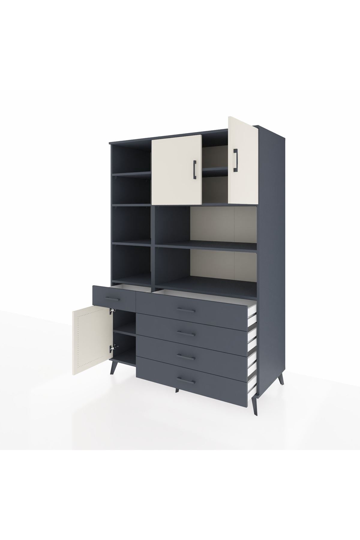 Kronos Dolap 9 Raflı 5 Çekmeceli 3 Kapaklı 132x59x195 Antrasit-Aytaşı/Antrasit