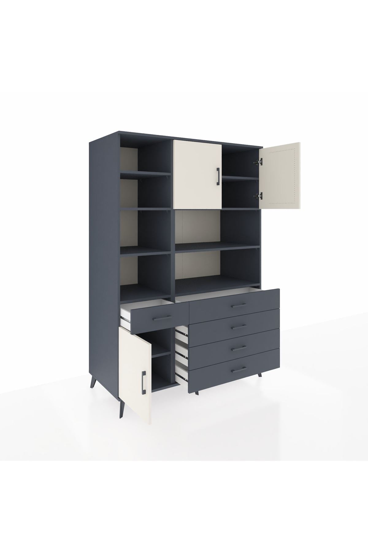 Kronos Dolap 9 Raflı 5 Çekmeceli 3 Kapaklı 132x59x195 Antrasit-Aytaşı/Antrasit