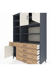 Kronos Dolap 9 Raflı 5 Çekmeceli 3 Kapaklı 132x59x195 Antrasit-Aytaşı/Çam