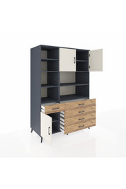 Kronos Dolap 9 Raflı 5 Çekmeceli 3 Kapaklı 132x59x195 Antrasit-Aytaşı/Çam