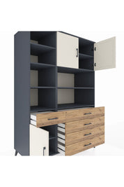 Kronos Dolap 9 Raflı 5 Çekmeceli 3 Kapaklı 132x59x195 Antrasit-Aytaşı/Çam