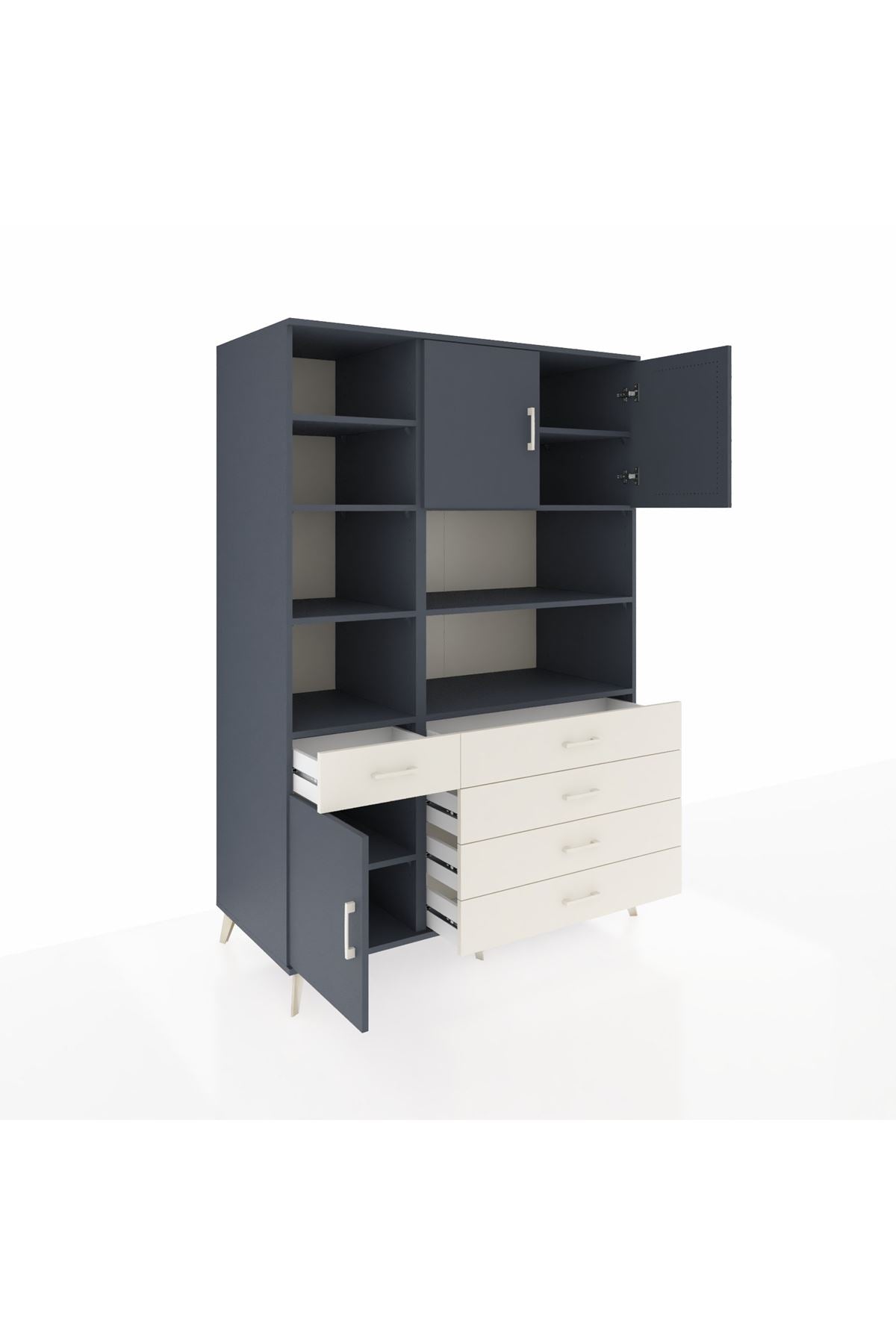 Kronos Dolap 9 Raflı 5 Çekmeceli 3 Kapaklı 132x59x195 Antrasit-Antrasit/Aytaşı