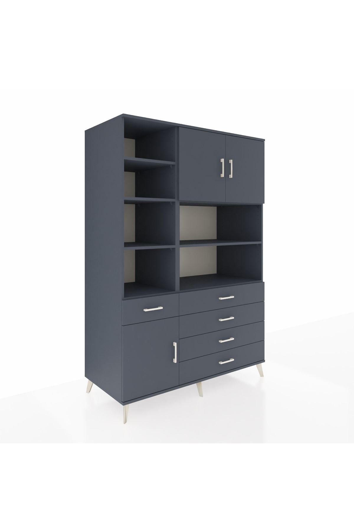 Kronos Dolap 9 Raflı 5 Çekmeceli 3 Kapaklı 132x59x195 Antrasit-Antrasit/Antrasit