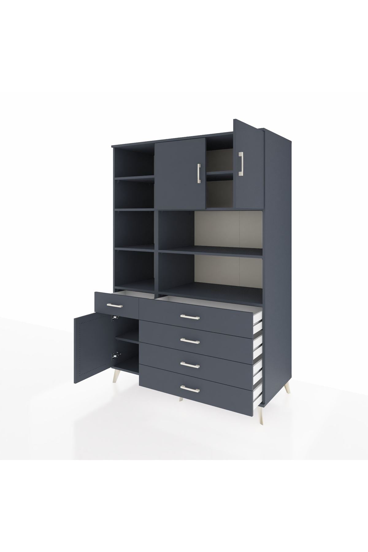 Kronos Dolap 9 Raflı 5 Çekmeceli 3 Kapaklı 132x59x195 Antrasit-Antrasit/Antrasit