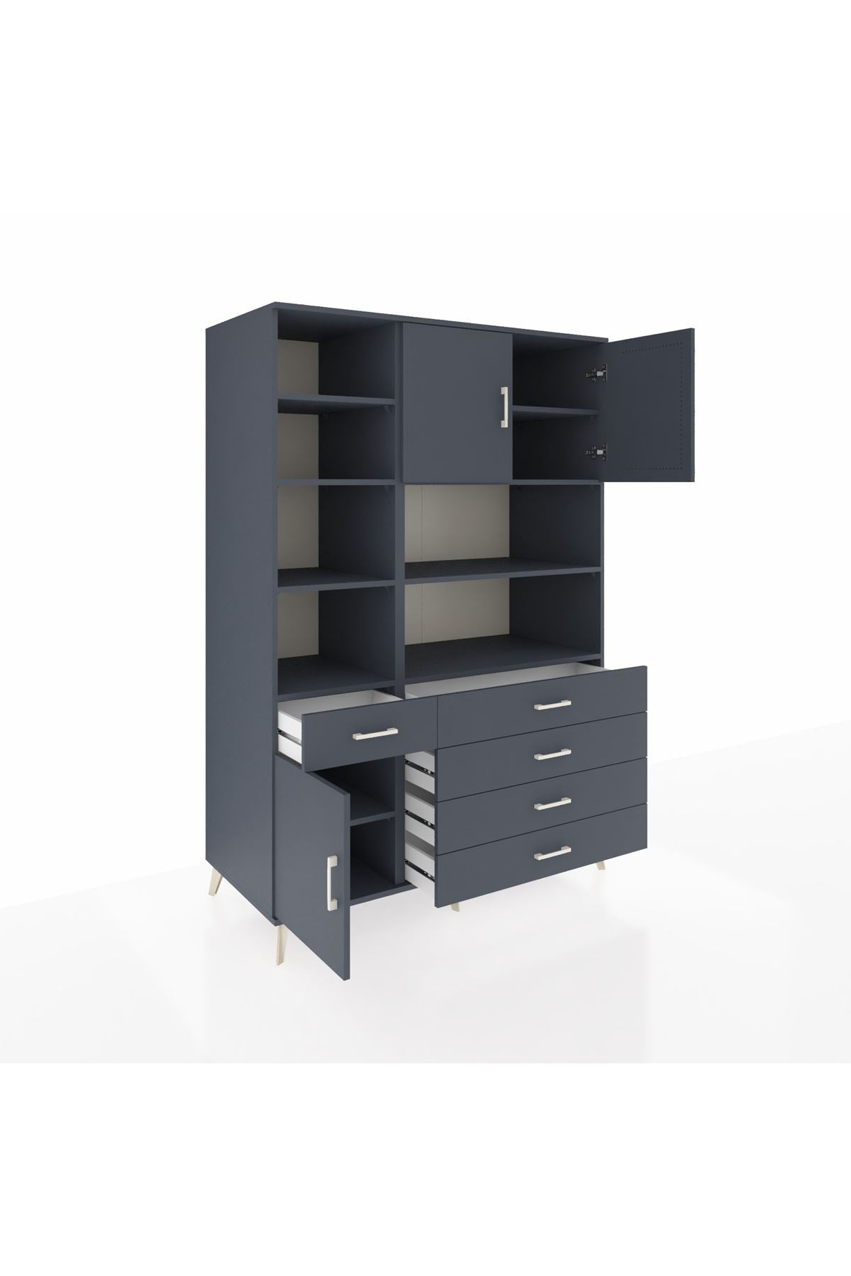 Kronos Dolap 9 Raflı 5 Çekmeceli 3 Kapaklı 132x59x195 Antrasit-Antrasit/Antrasit