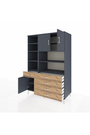 Kronos Dolap 9 Raflı 5 Çekmeceli 3 Kapaklı 132x59x195 Antrasit-Antrasit/Çam