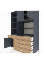 Kronos Dolap 9 Raflı 5 Çekmeceli 3 Kapaklı 132x59x195 Antrasit-Antrasit/Çam