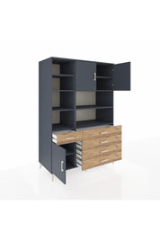 Kronos Dolap 9 Raflı 5 Çekmeceli 3 Kapaklı 132x59x195 Antrasit-Antrasit/Çam