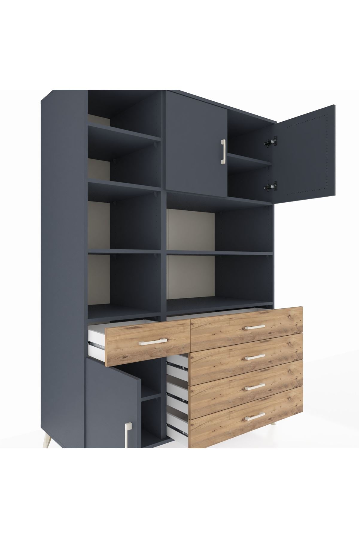 Kronos Dolap 9 Raflı 5 Çekmeceli 3 Kapaklı 132x59x195 Antrasit-Antrasit/Çam