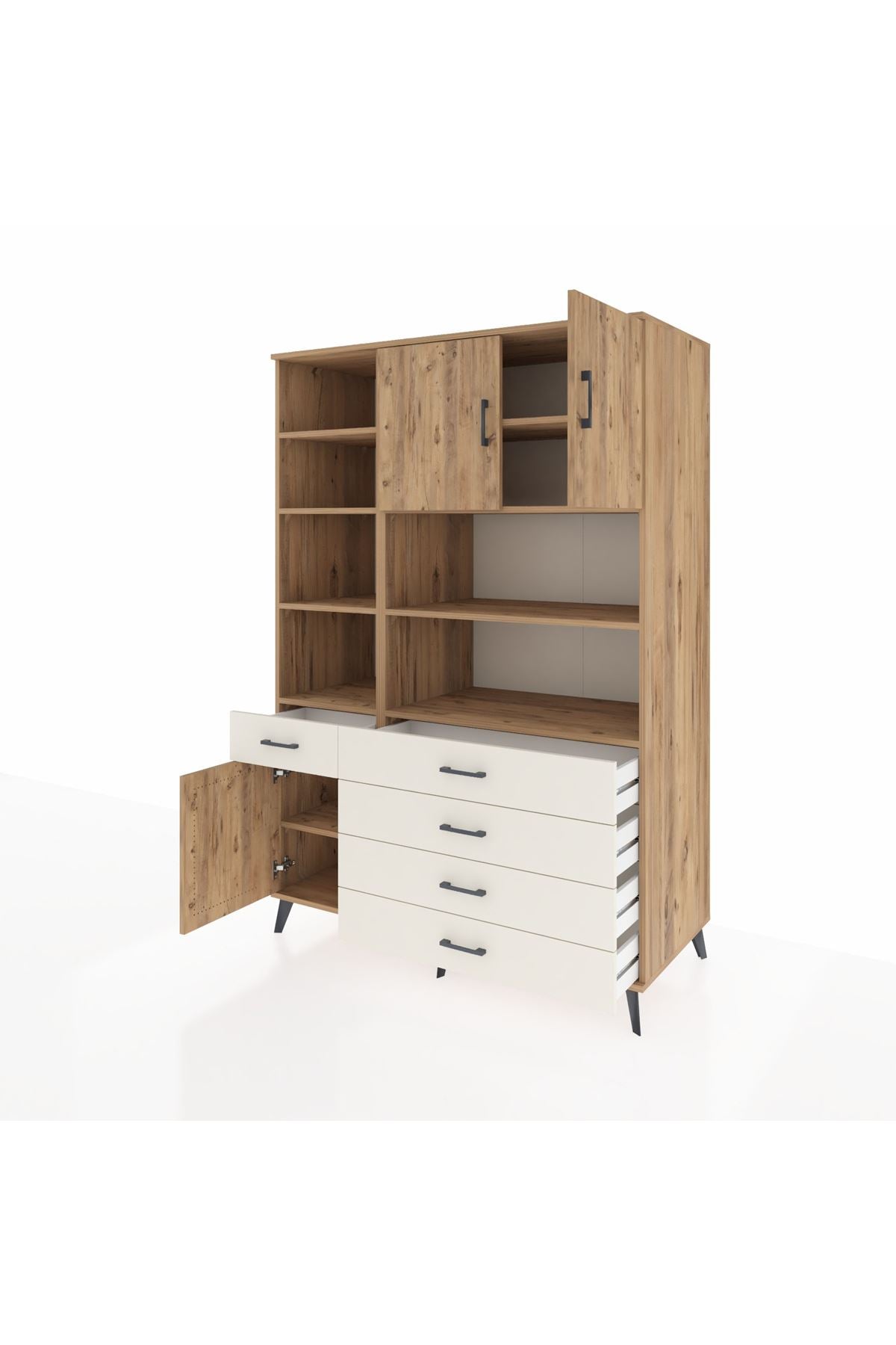 Kronos Dolap 9 Raflı 5 Çekmeceli 3 Kapaklı 132x59x195 Çam-Çam/Aytaşı