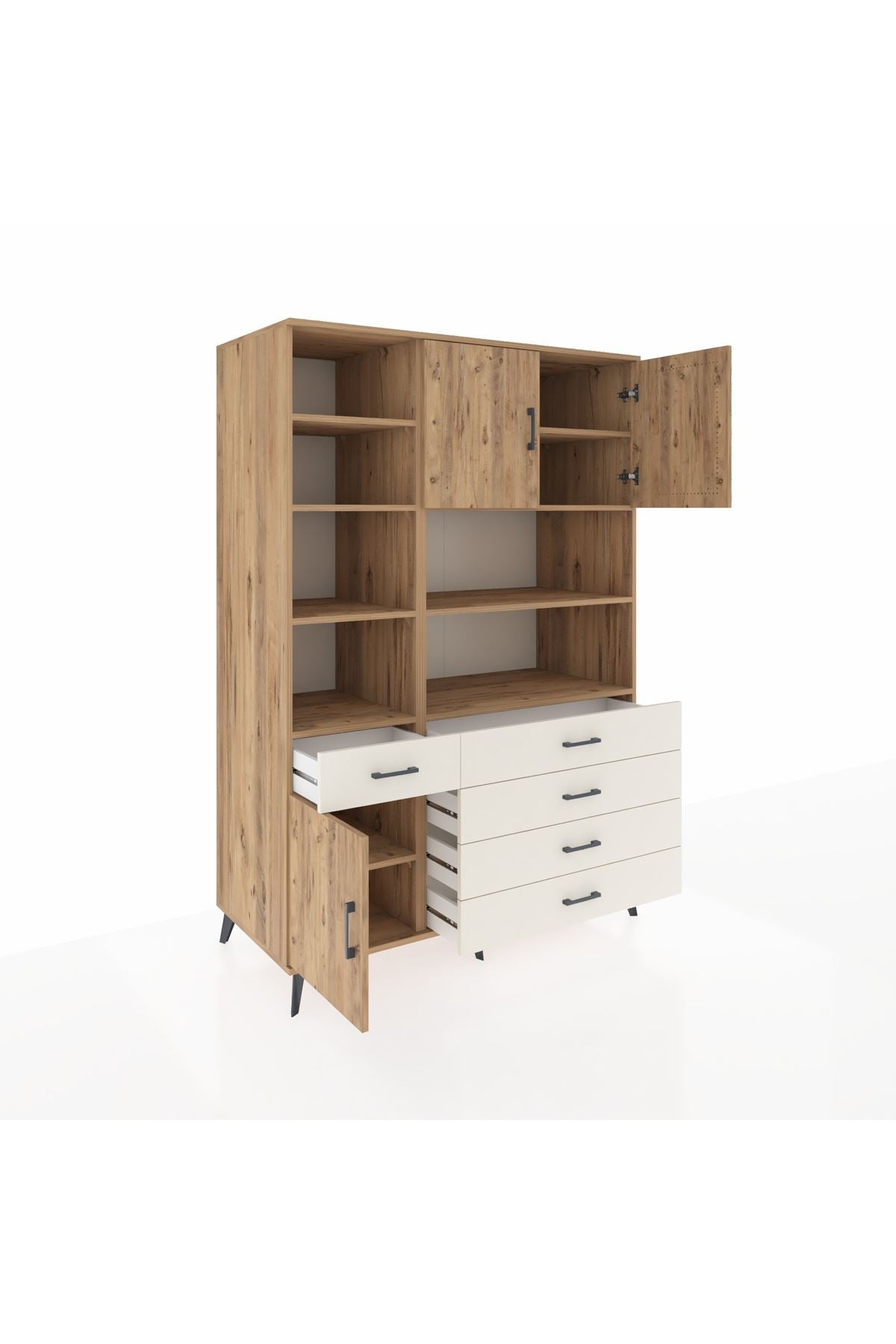 Kronos Dolap 9 Raflı 5 Çekmeceli 3 Kapaklı 132x59x195 Çam-Çam/Aytaşı