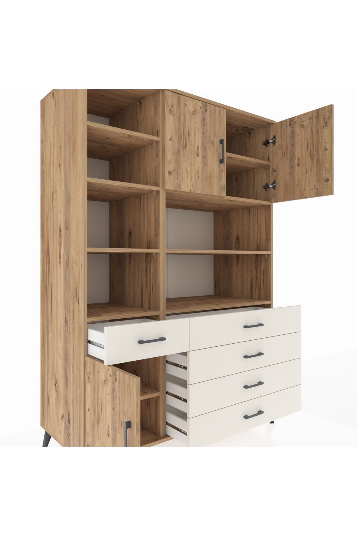 Kronos Dolap 9 Raflı 5 Çekmeceli 3 Kapaklı 132x59x195 Çam-Çam/Aytaşı