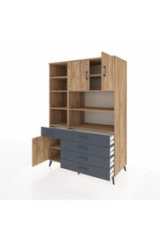 Kronos Dolap 9 Raflı 5 Çekmeceli 3 Kapaklı 132x59x195 Çam-Çam/Antrasit