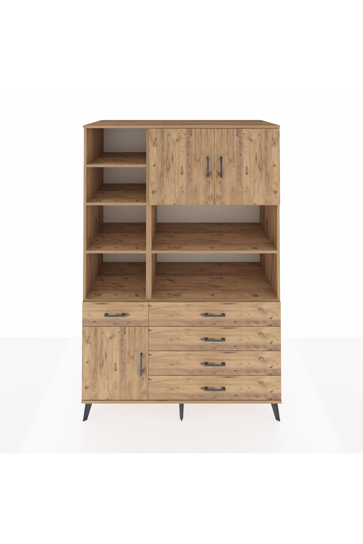 Kronos Dolap 9 Raflı 5 Çekmeceli 3 Kapaklı 132x59x195 Çam-Çam/Çam