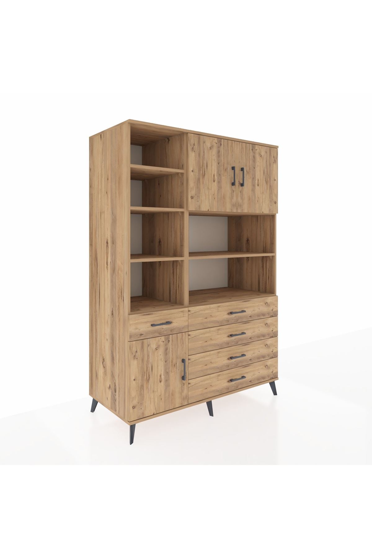 Kronos Dolap 9 Raflı 5 Çekmeceli 3 Kapaklı 132x59x195 Çam-Çam/Çam