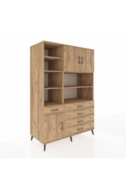 Kronos Dolap 9 Raflı 5 Çekmeceli 3 Kapaklı 132x59x195 Çam-Çam/Çam