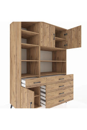 Kronos Dolap 9 Raflı 5 Çekmeceli 3 Kapaklı 132x59x195 Çam-Çam/Çam