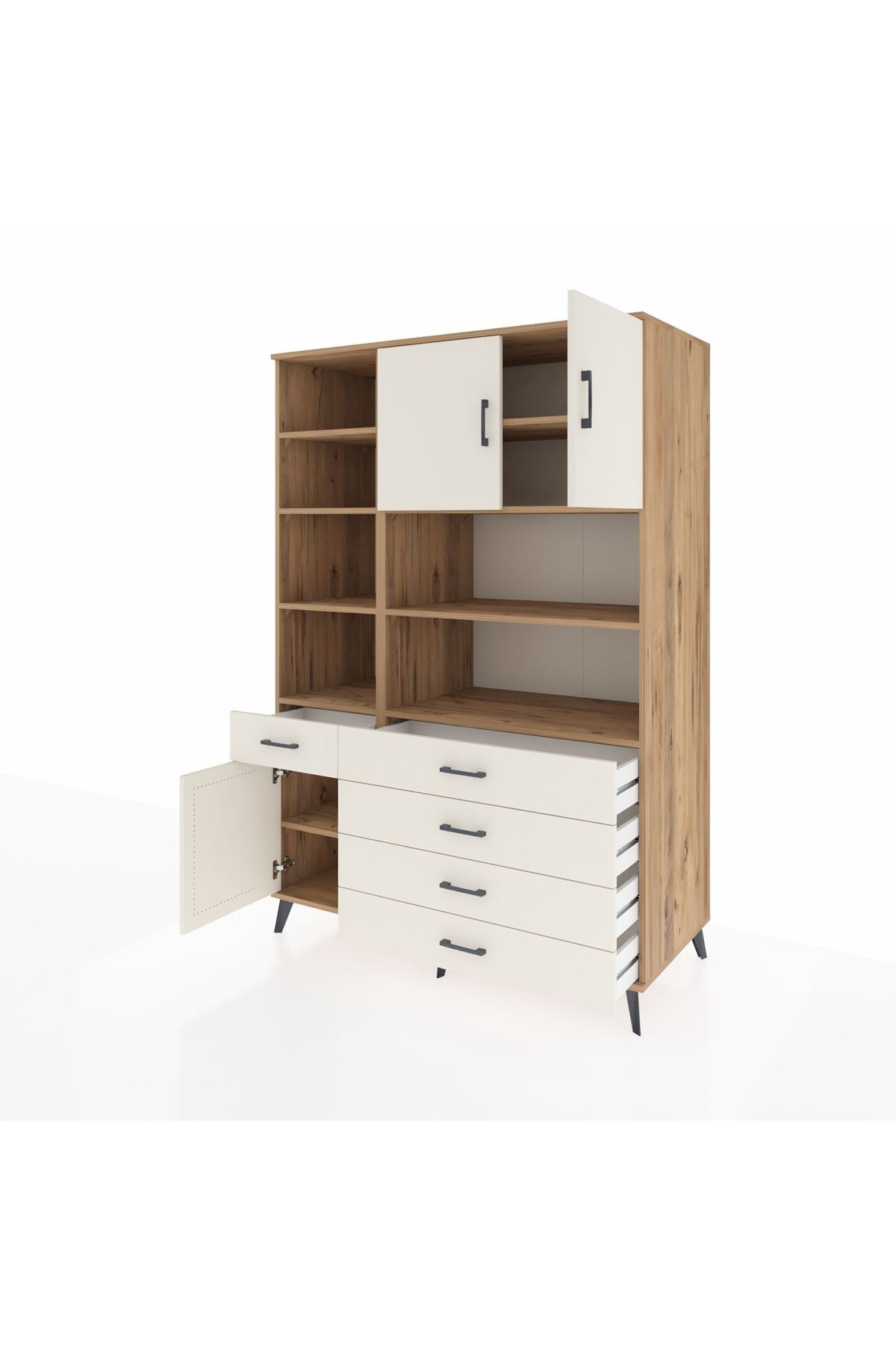 Kronos Dolap 9 Raflı 5 Çekmeceli 3 Kapaklı 132x59x195 Çam-Aytaşı/Aytaşı