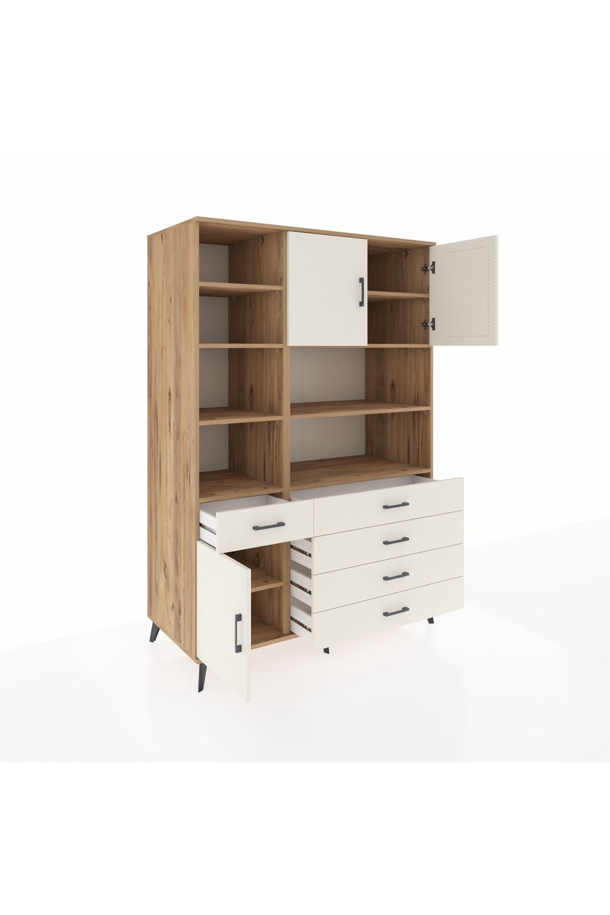 Kronos Dolap 9 Raflı 5 Çekmeceli 3 Kapaklı 132x59x195 Çam-Aytaşı/Aytaşı