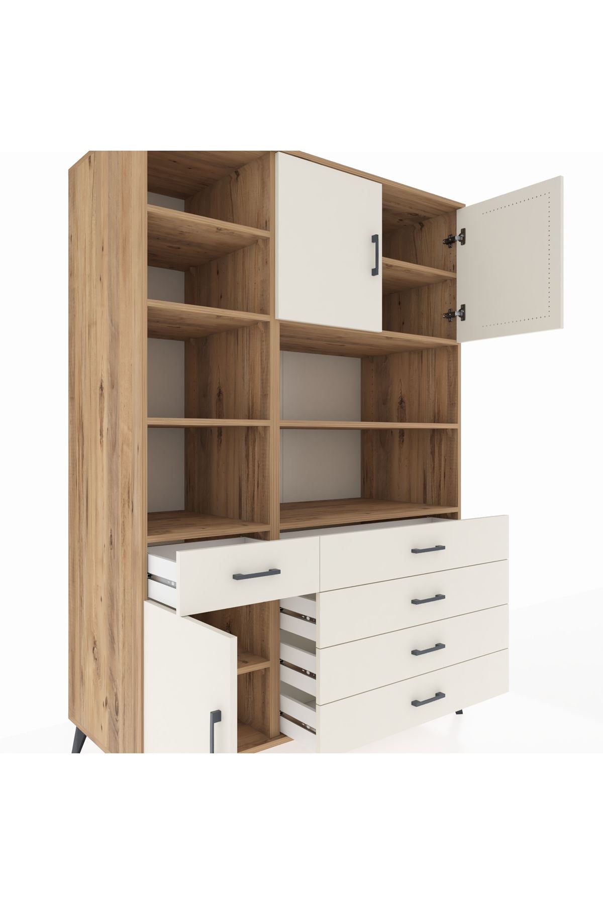 Kronos Dolap 9 Raflı 5 Çekmeceli 3 Kapaklı 132x59x195 Çam-Aytaşı/Aytaşı