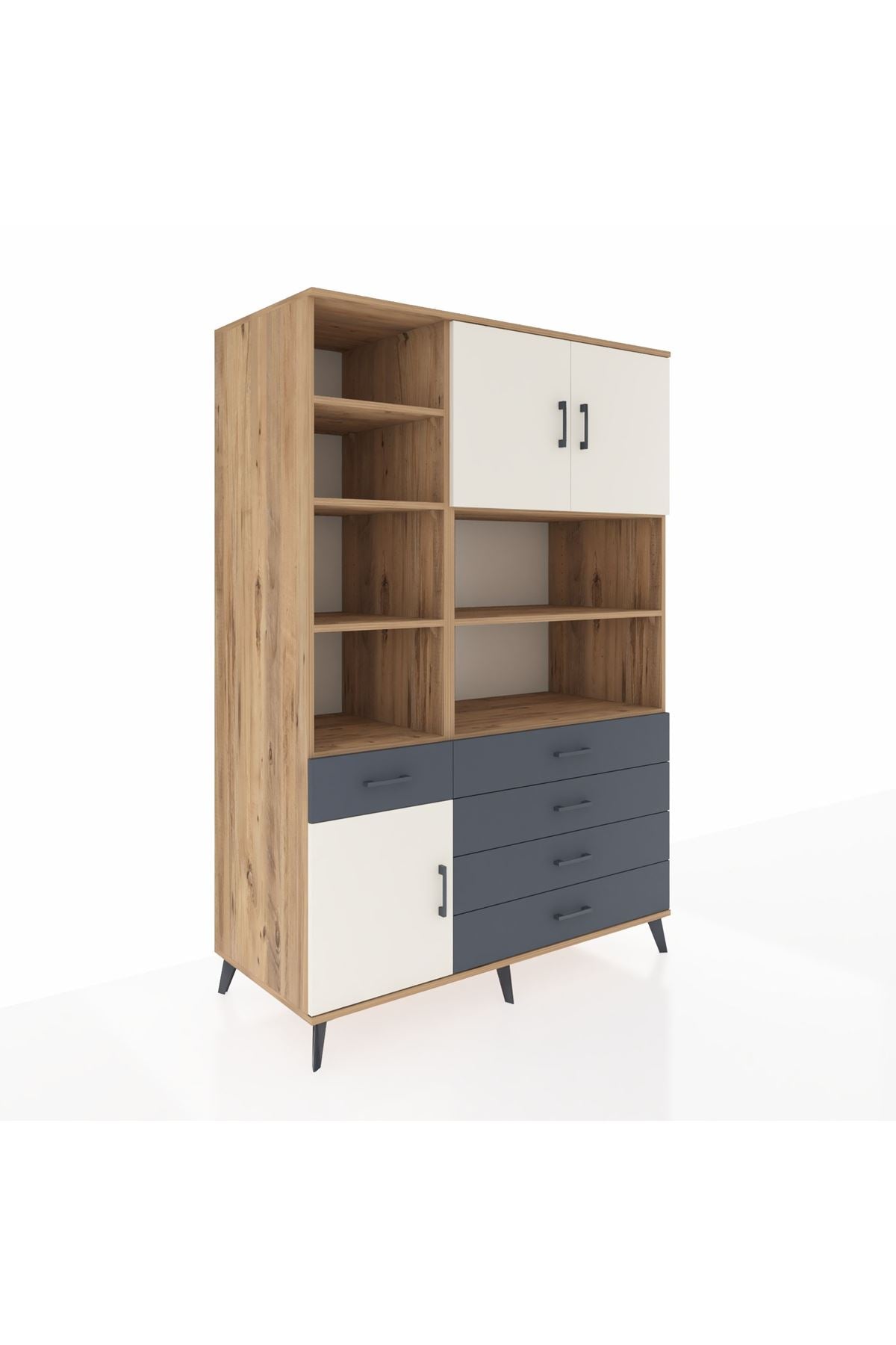 Kronos Dolap 9 Raflı 5 Çekmeceli 3 Kapaklı 132x59x195 Çam-Aytaşı/Antrasit