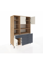 Kronos Dolap 9 Raflı 5 Çekmeceli 3 Kapaklı 132x59x195 Çam-Aytaşı/Antrasit