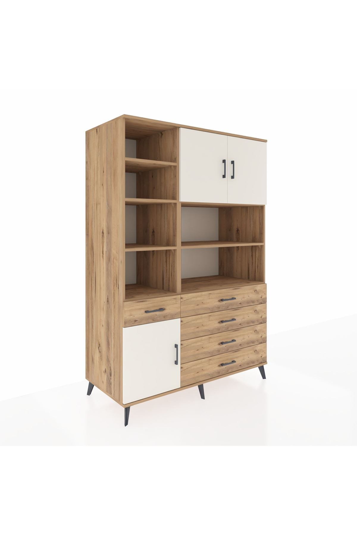 Kronos Dolap 9 Raflı 5 Çekmeceli 3 Kapaklı 132x59x195 Çam-Aytaşı/Çam