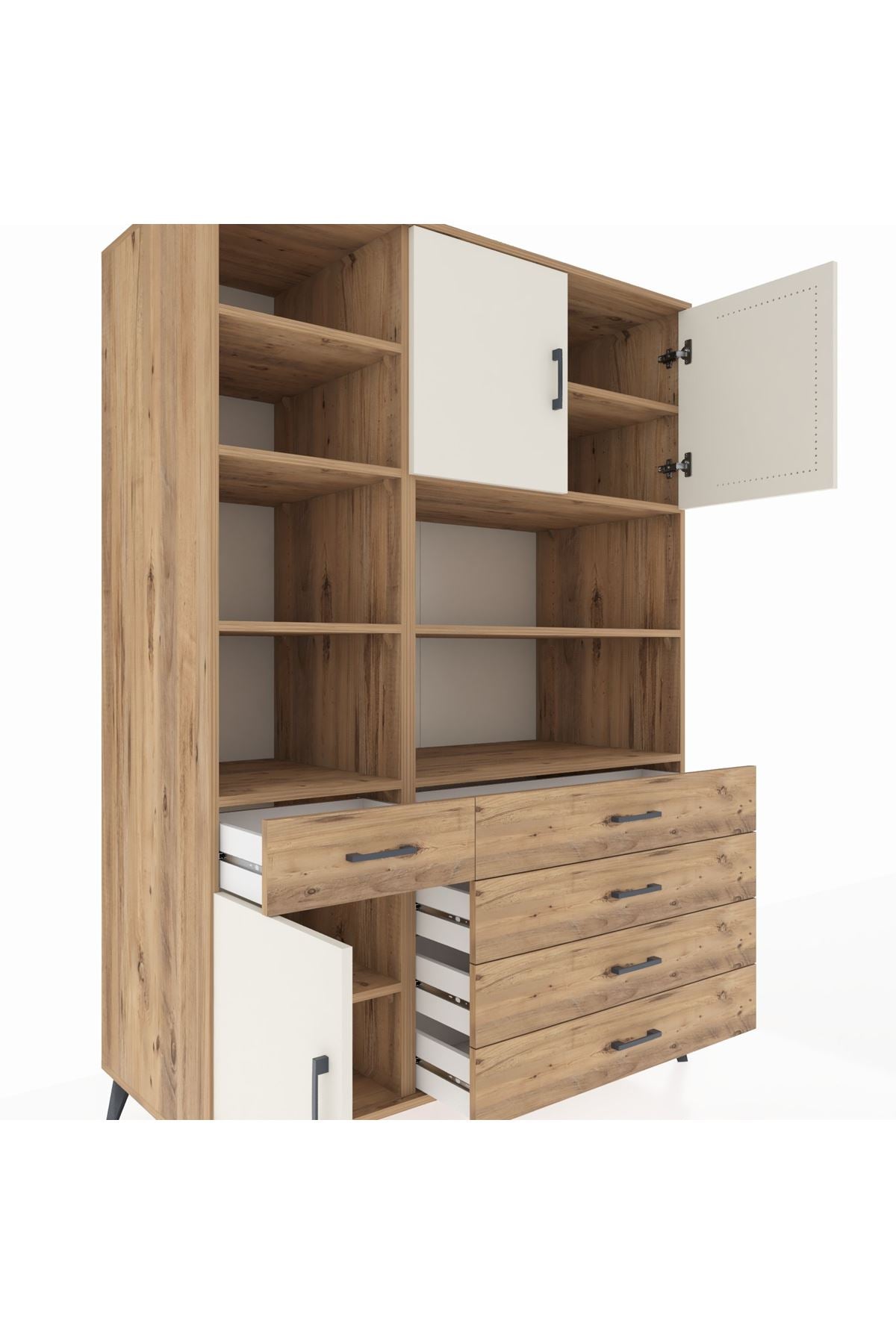 Kronos Dolap 9 Raflı 5 Çekmeceli 3 Kapaklı 132x59x195 Çam-Aytaşı/Çam