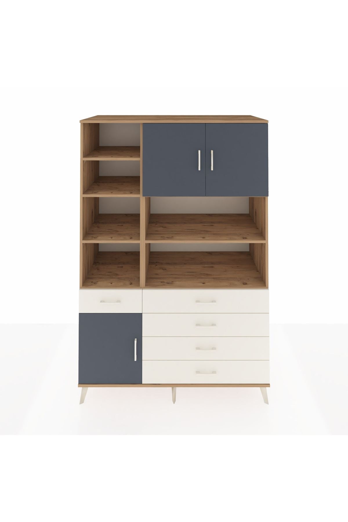 Kronos Dolap 9 Raflı 5 Çekmeceli 3 Kapaklı 132x59x195 Çam-Antrasit/Aytaşı